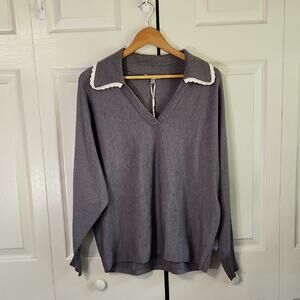 Vila Milano Womens Heathered Gray/Eggshell Collared Sweater Size LG Feminine NWT